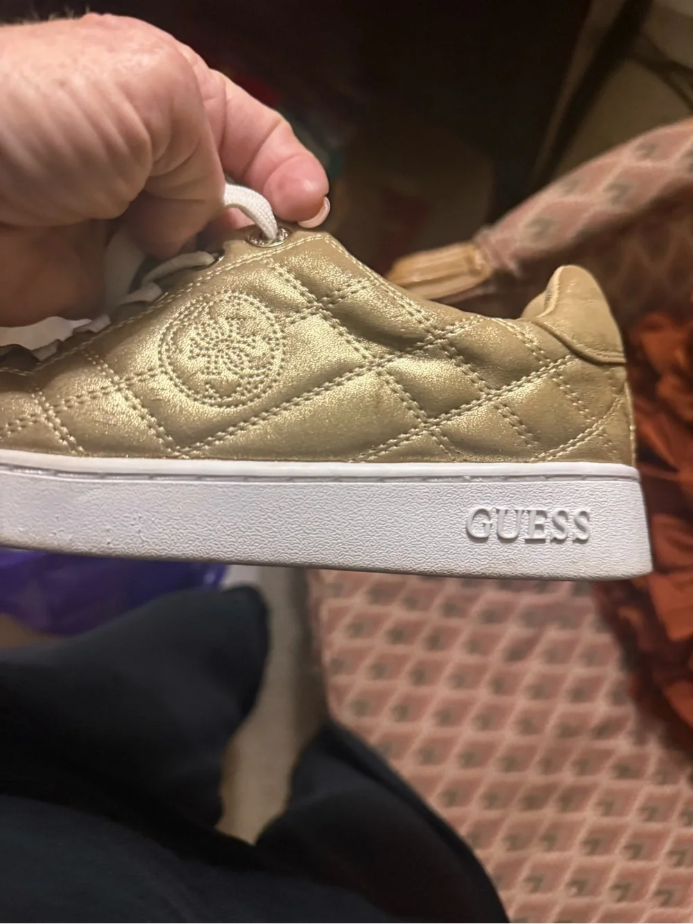Guess Women's Gold Quilted Lace-Up Sneakers